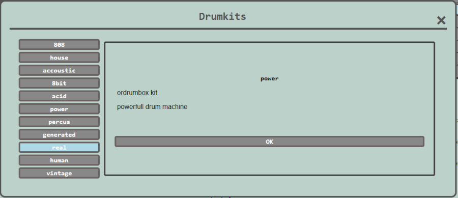 online ordrumbox drumkit list panel